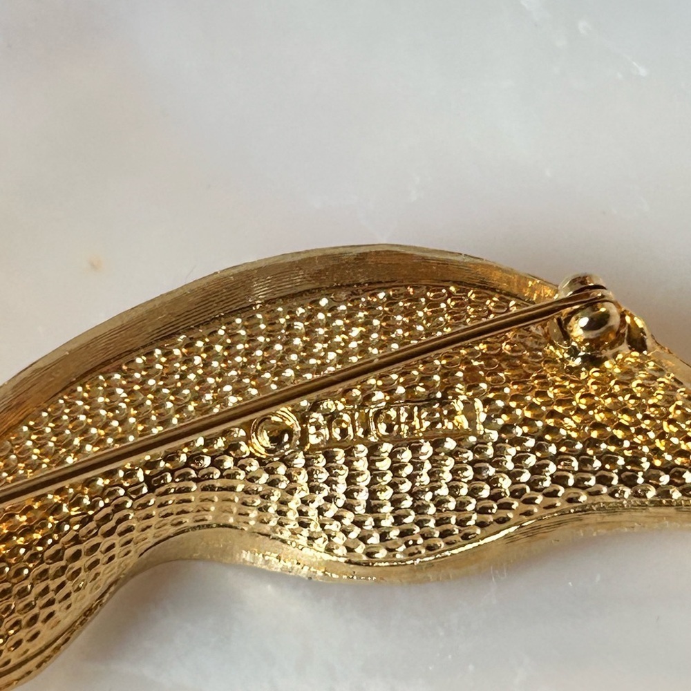 Vintage Boucher leaf brooch, 60s, brushed gold texture MCM Elegant - Picture 4 of 6